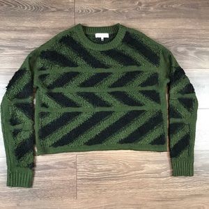 John + Jenn Women’s Zigzag Retro Style Green & Black Knitted Crop Top Sweater M